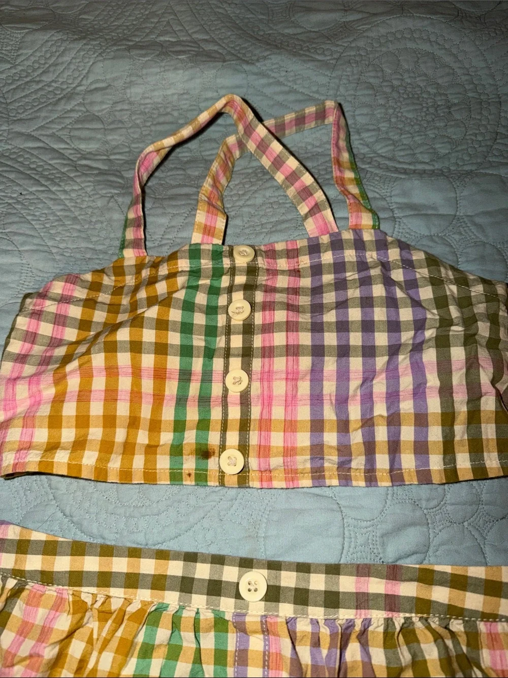 Girls' Multicolor Gingham Crop Top & Skirt Matching Set